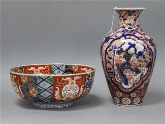 An Imari baluster vase and a bowl height 24.5cm